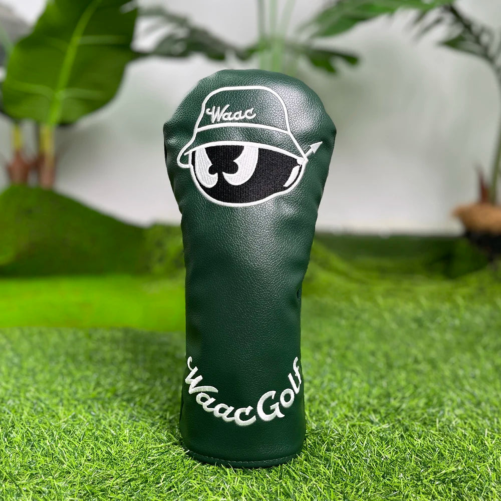 Dark green golf protective cover, embroidered pattern design, enhanced golf club protection, golf accessories, PU material