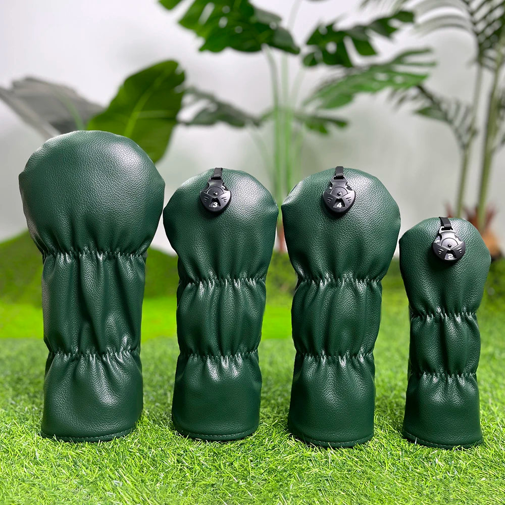 Dark green golf protective cover, embroidered pattern design, enhanced golf club protection, golf accessories, PU material