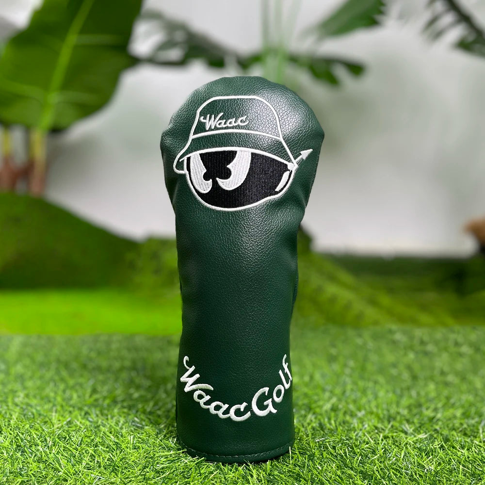 Dark green golf protective cover, embroidered pattern design, enhanced golf club protection, golf accessories, PU material