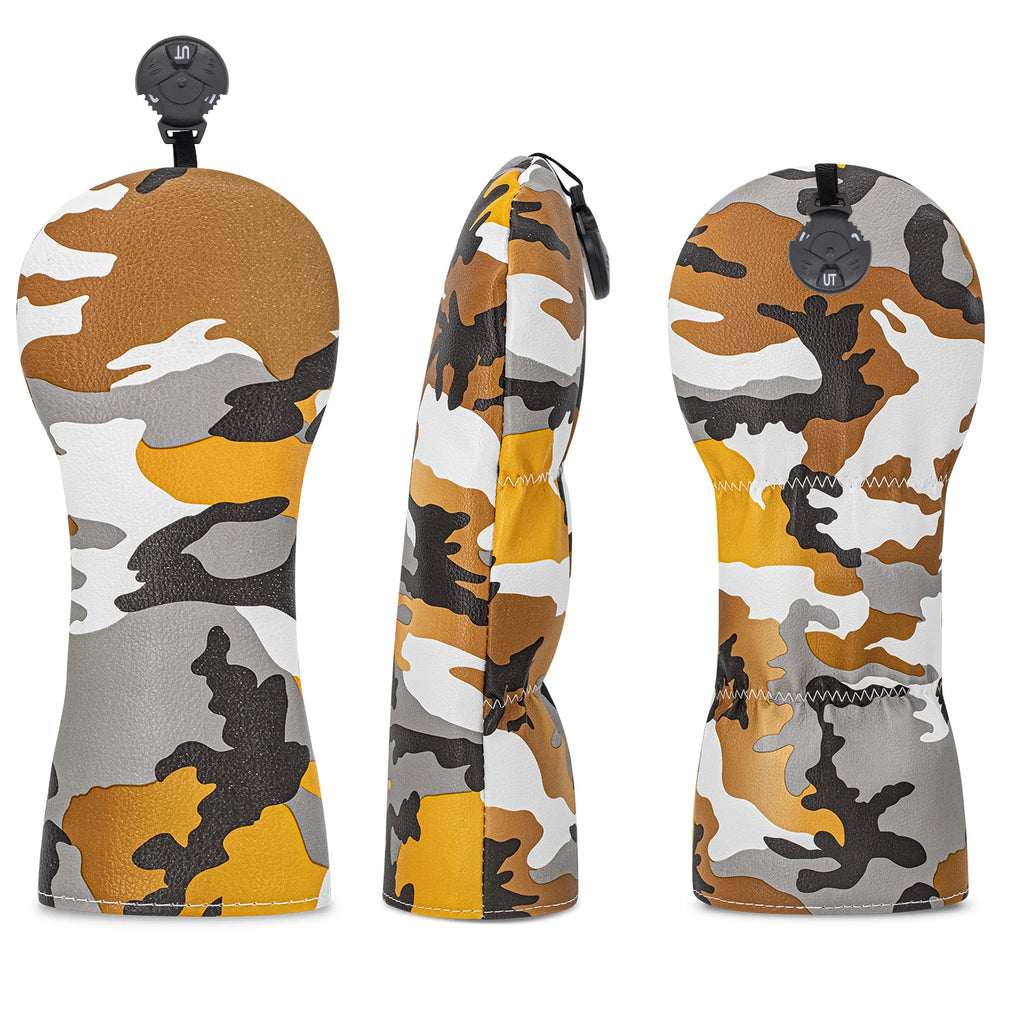 Yellow gray matching design golf protective cover, random camouflage pattern, fashionable golf headgear, golf accessories
