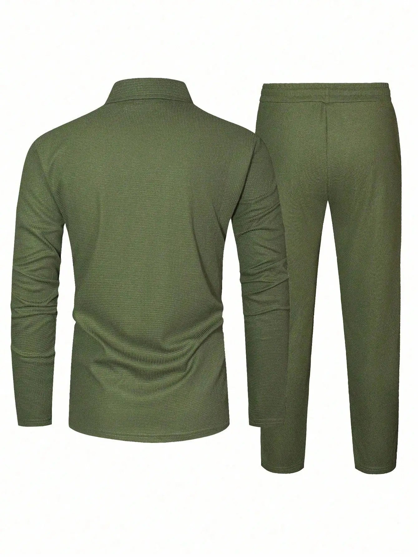 Men's Quarter Zip Sweater And Drawstring Joggers Set Casual Airport Outfit Olive Green