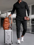 Men's Quarter Zip Sweater And Drawstring Joggers Set Casual Airport Outfit Olive Green