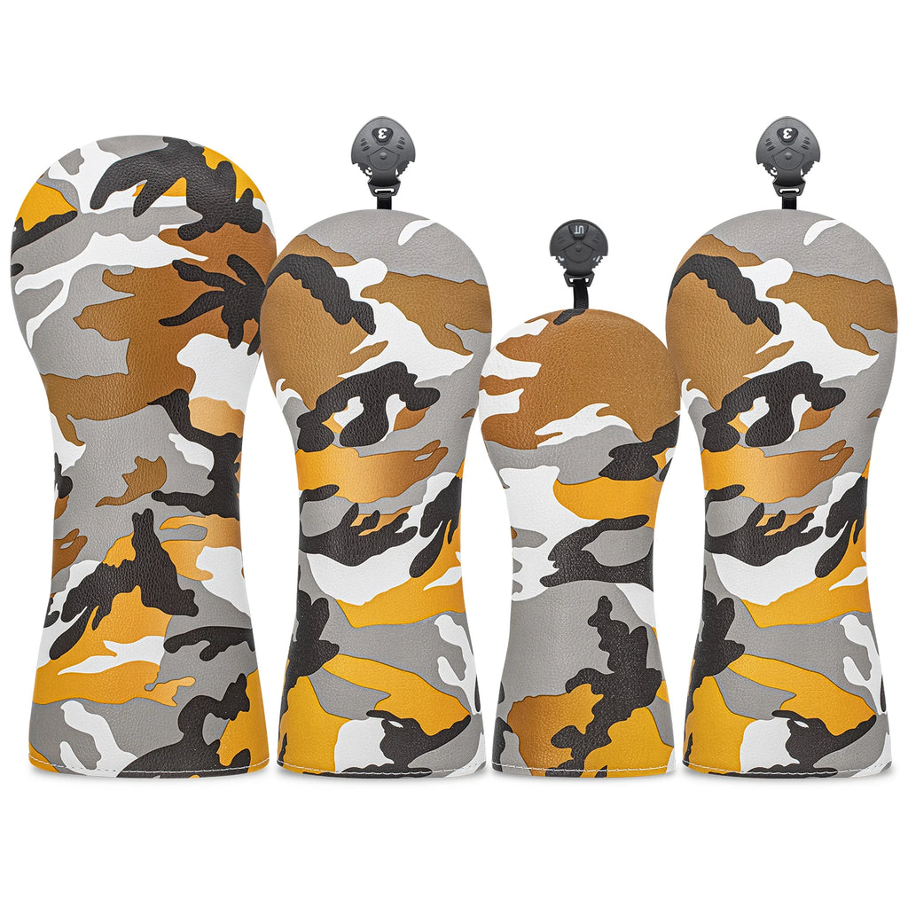Yellow gray matching design golf protective cover, random camouflage pattern, fashionable golf headgear, golf accessories