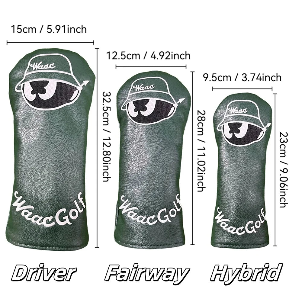 Dark green golf protective cover, embroidered pattern design, enhanced golf club protection, golf accessories, PU material