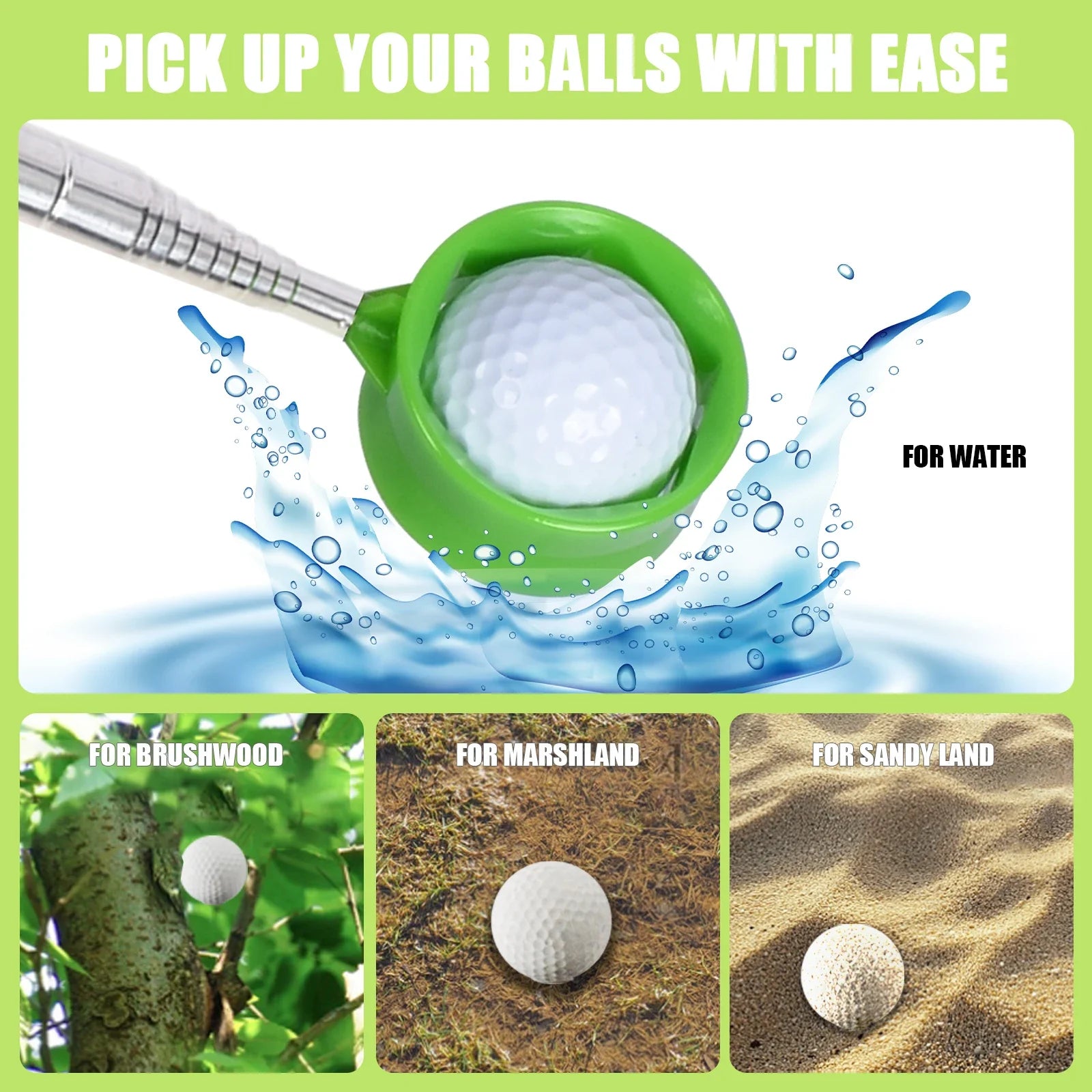 8.86 FT Retractable Golf Ball Picker, Lightweight Stainless Steel Golf Ball Retriever with Easy Grip Handle, Ideal Golf Gift