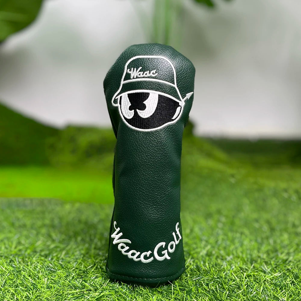 Dark green golf protective cover, embroidered pattern design, enhanced golf club protection, golf accessories, PU material