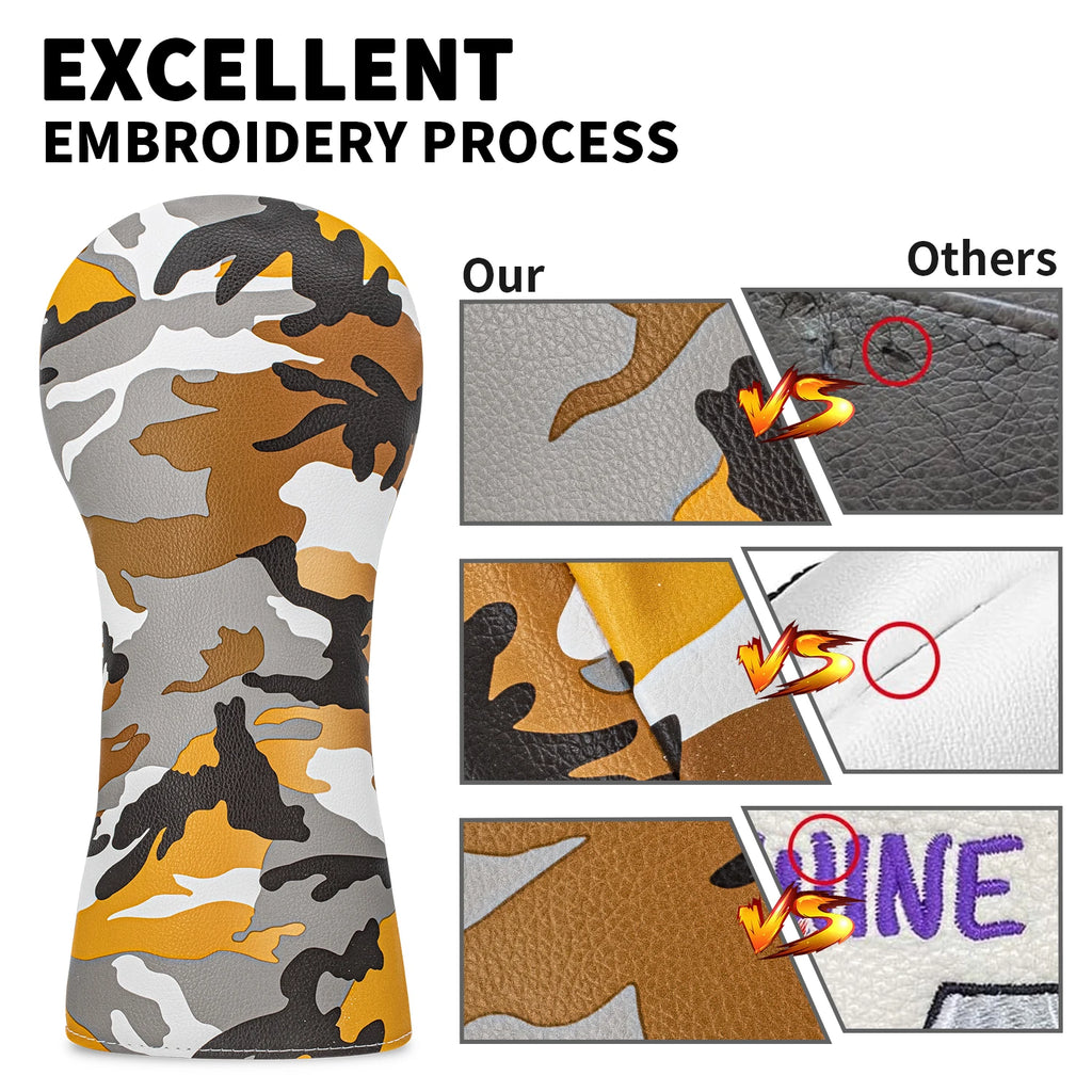 Yellow gray matching design golf protective cover, random camouflage pattern, fashionable golf headgear, golf accessories