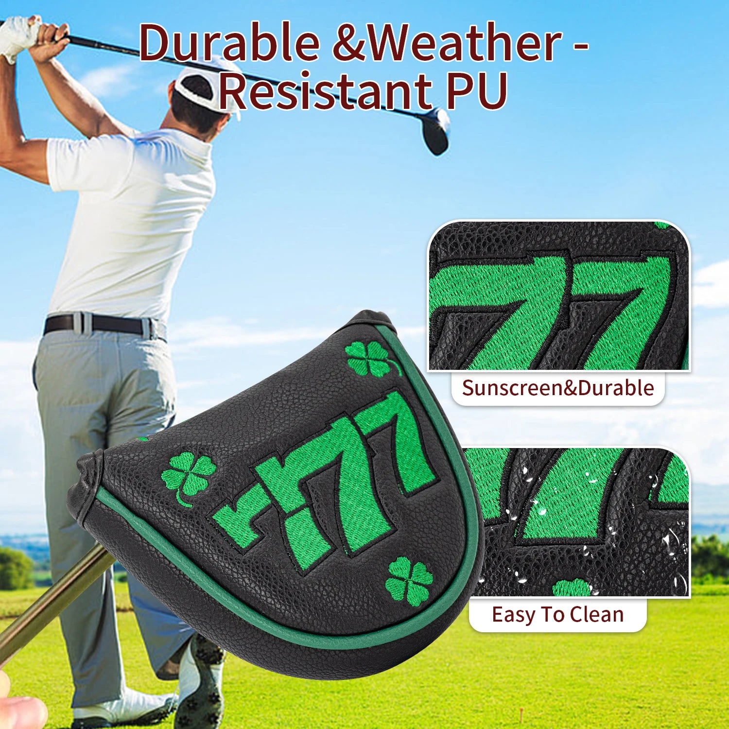777 Clover Golf Protective Cover, Golf Putter Cover, PU Material Dustproof and Scratchproof, Protecting Your Golf Club, Black