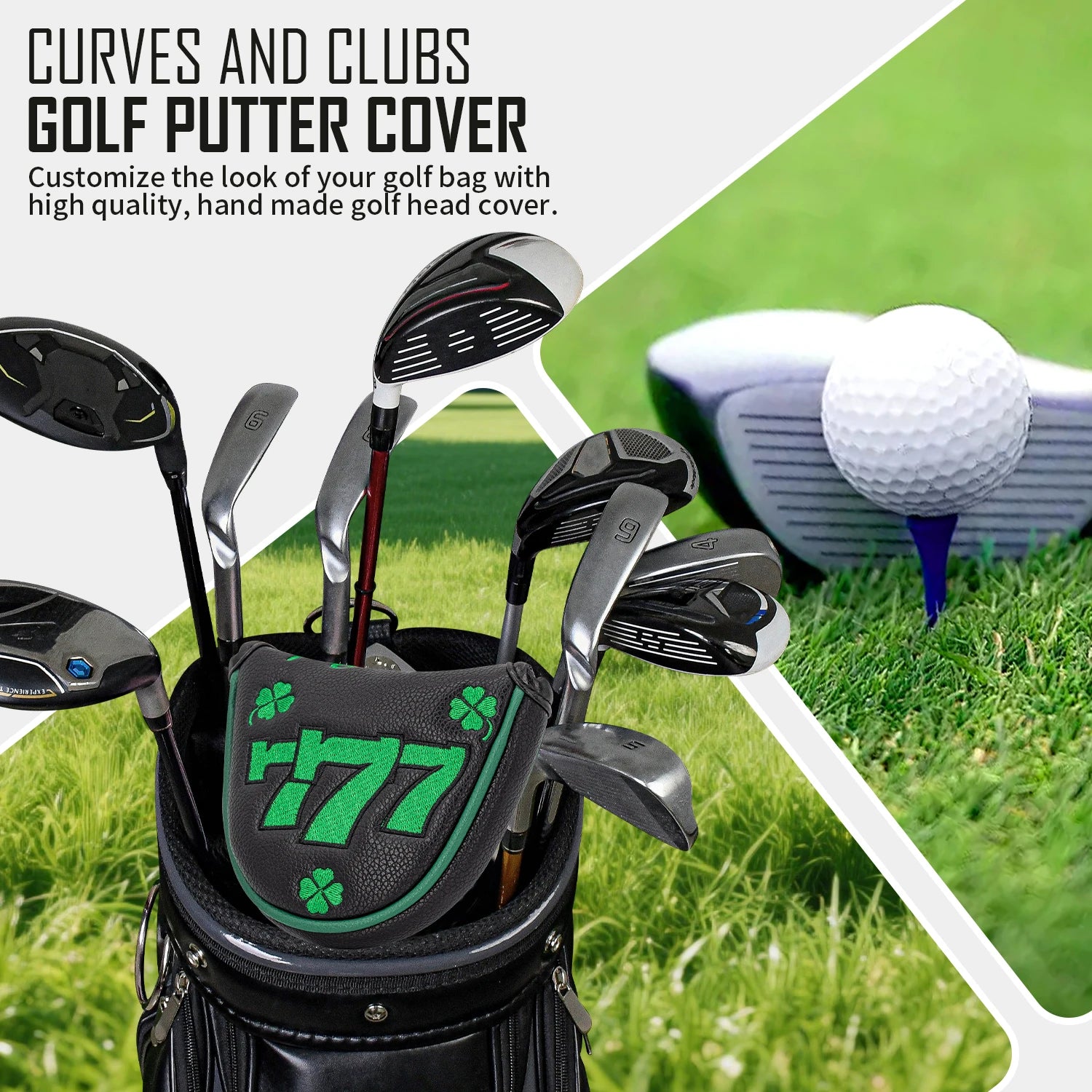777 Clover Golf Protective Cover, Golf Putter Cover, PU Material Dustproof and Scratchproof, Protecting Your Golf Club, Black